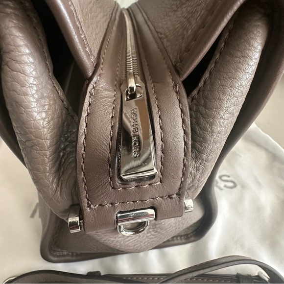 Michael Kors Bedford Pebbled Leather Satchel Bag With Tassels - Taupe - Picture 10 of 13